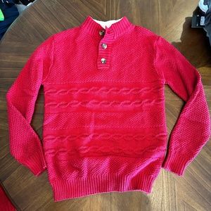 Boys red knit button up pull over holiday Christmas sweater